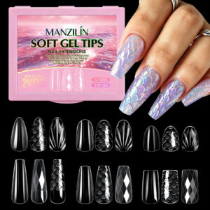 240pcs 3D Diamond-Shaped Fish-Scale Shell Pattern nail tips